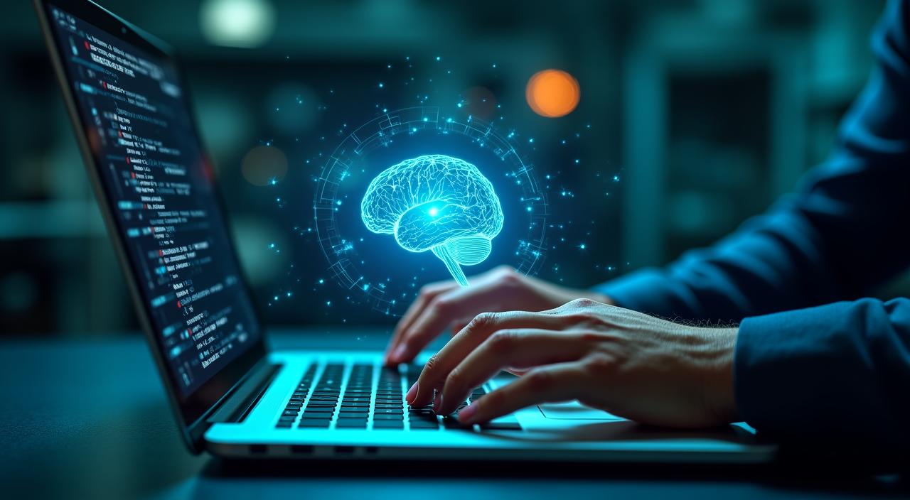 AI visualization representing natural language processing in a customer service context